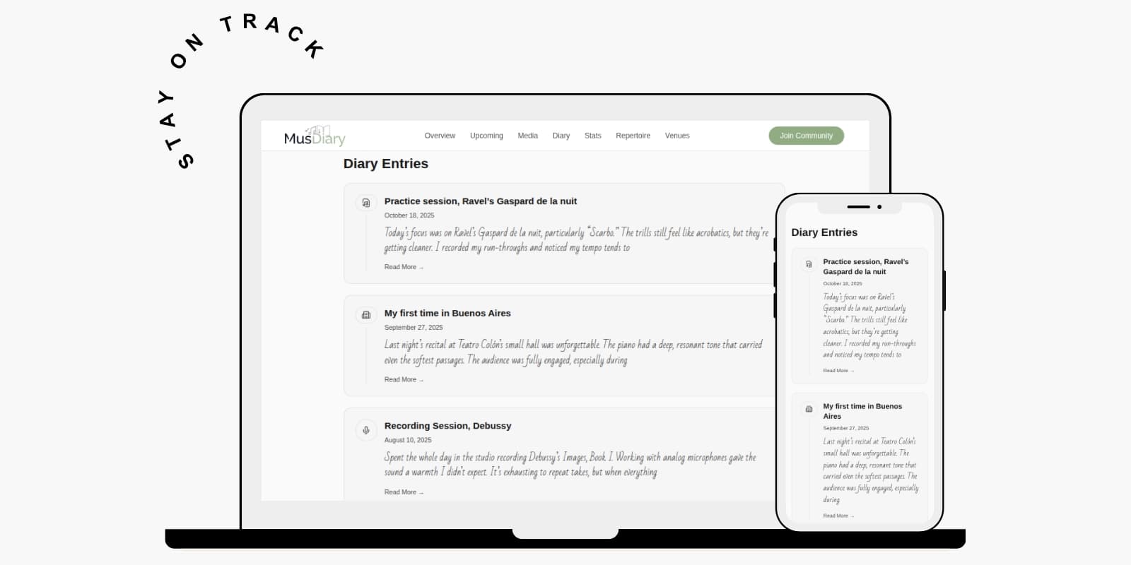 MusDiary platform - Diary entries and musical journal