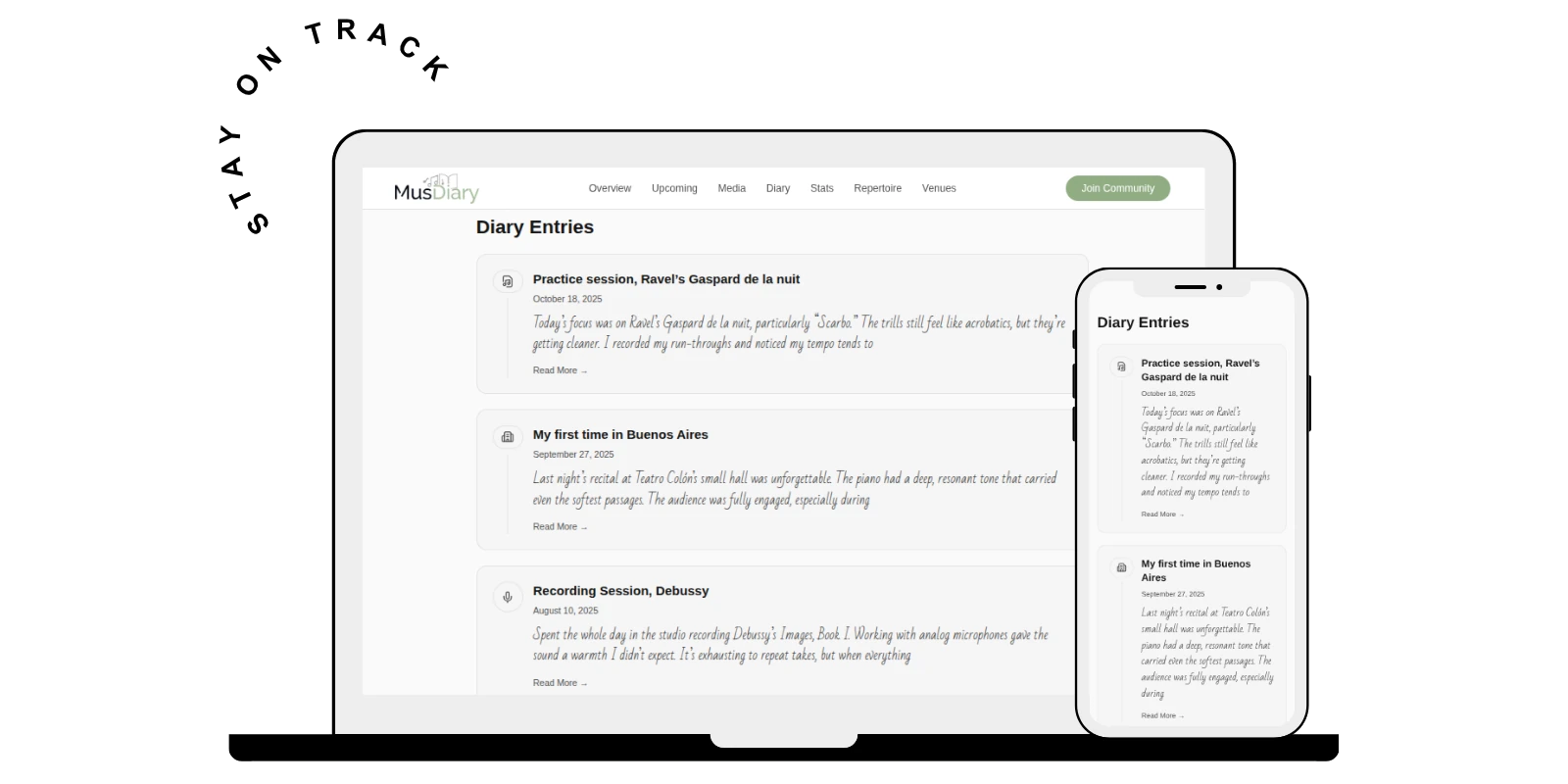 MusDiary platform - Diary entries and musical journal